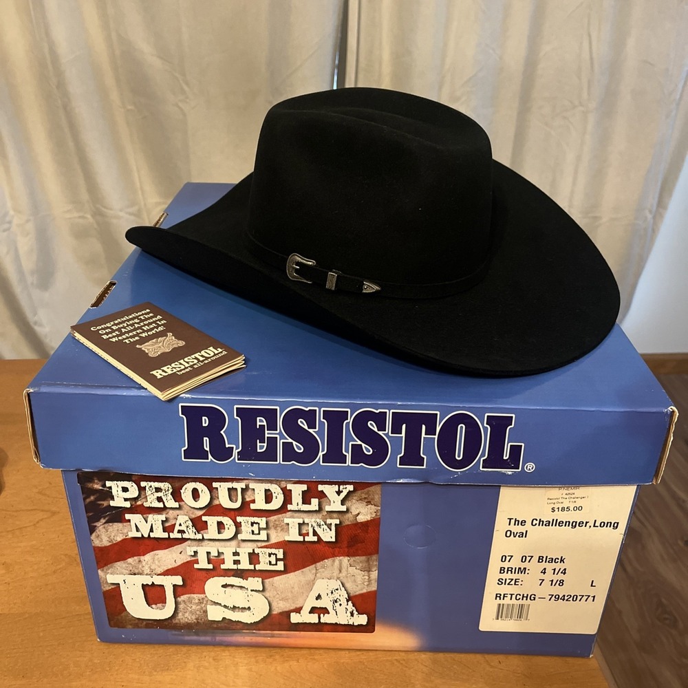 Resistol The Challenger 5X Black Fur Felt Cowboy Western Hat 7 1/8 Long Oval NIB